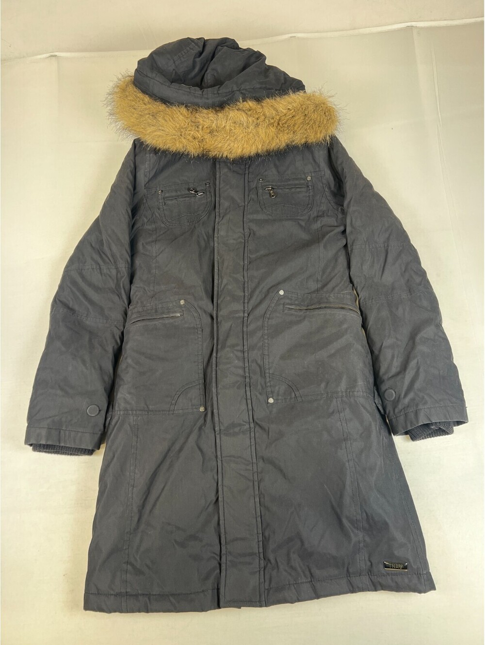 TNA Aritzia Women XS Verbier Parka Winter Jacket Black Faux Fur Hood